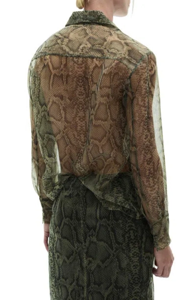 Mango Snakeskin Print Semisheer Organza Button-up Shirt In Ecru