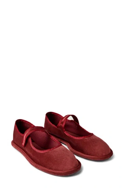 Mango Snap Strap Velour Ballet Flat In Medium Pink