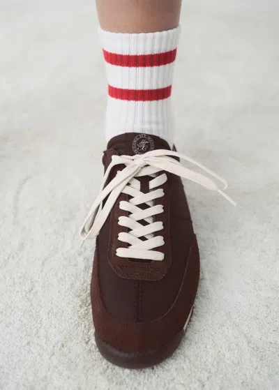 Mango Sneaker With Contrasting Stripe And Suede Panels Chocolate