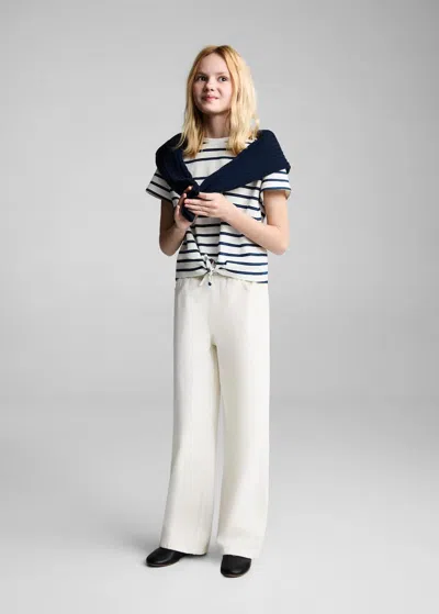 Mango Kids' Snoopy Striped Knot T-shirt Off White