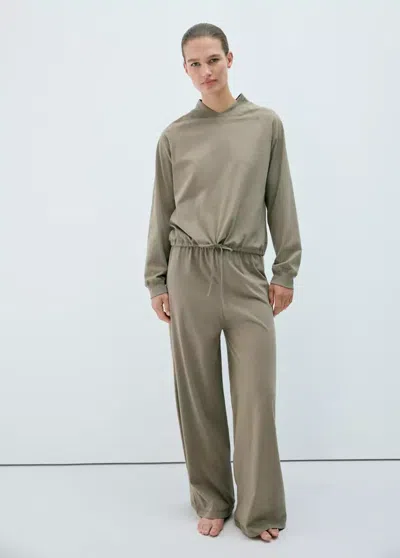 Mango Soft Cotton Sweatshirt With Drawstring Detail In Green
