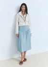 Mango Soft Denim Midi-skirt With Gathered Detail In Blue