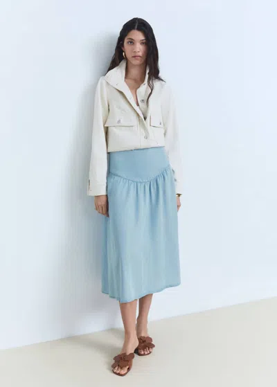 Mango Soft Denim Midi-skirt With Gathered Detail