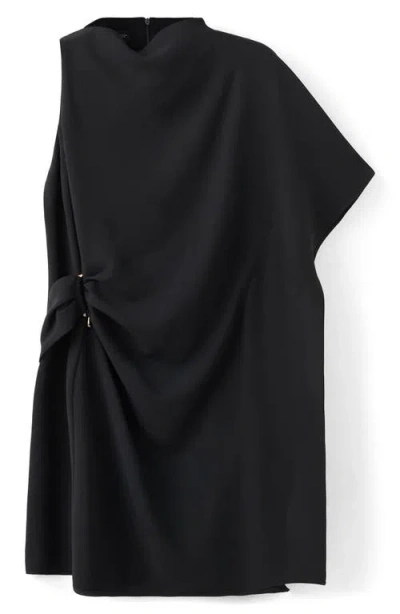 Mango Soleil Asymmetric Sleeve Minidress In Black