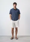 Mango Solid 100% Cotton Polo In Navy