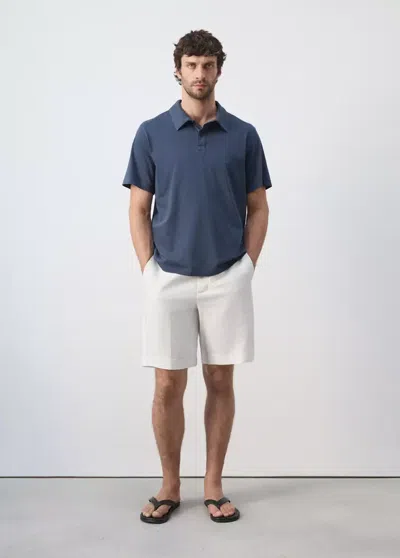 Mango Solid 100% Cotton Polo In Navy
