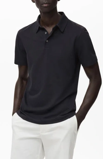 Mango Solid Cotton Blend Piqué Polo In Black