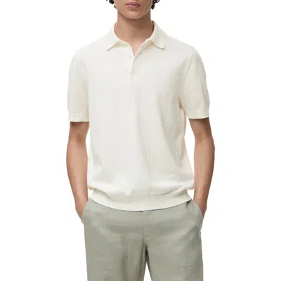 Mango Solid Cotton Polo Sweater In White