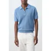 Mango Solid Cotton Waffle Zip Polo Sweater In Blue