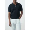 Mango Solid Cotton Waffle Zip Polo Sweater In Blue