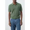 Mango Solid Cotton Waffle Zip Polo Sweater In Green