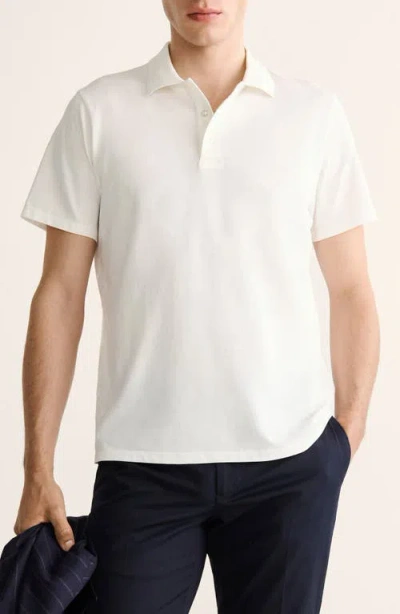Mango Solid Fine Knit Cotton Polo In White