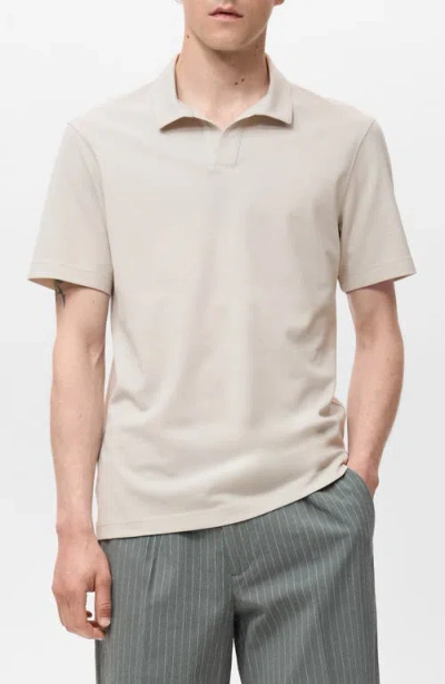 Mango Solid Johnny Collar Cotton Blend Piqué Polo In Neutral