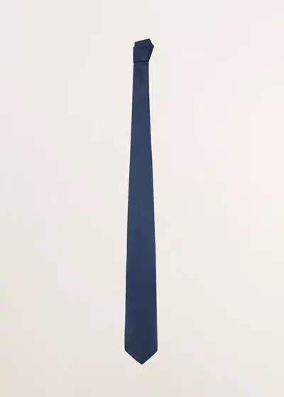 Mango Solid Linen-silk-blend Tie In Navy
