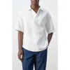Mango Solid Slub Linen Polo In White