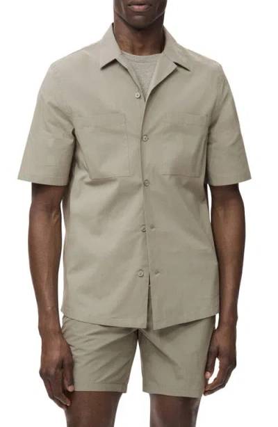 Mango Solid Stretch Cotton Blend Camp Shirt In Green