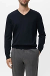 Mango Solid Wool V-neck Sweater In Black