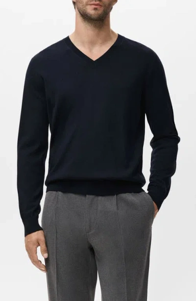 Mango Solid Wool V-neck Sweater In Black