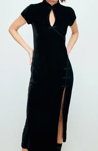 Mango Soutache Trim Velvet Dress In Black