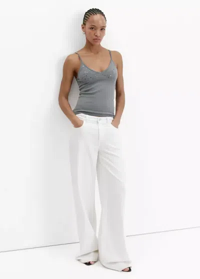 Mango Sparkly Top With Thin Straps In Light Heather Grey