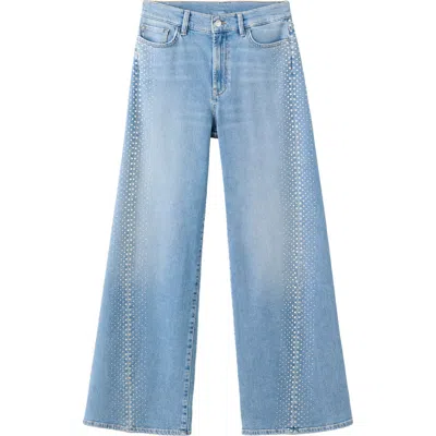 Mango Sparkly Wide Leg Jeans In Blue