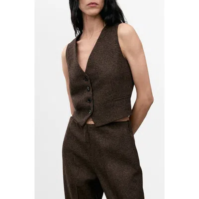 Mango Speckled Wool Blend Waistcoat In Brown