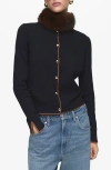 Mango Split Cuff Button Front Cardigan In Black