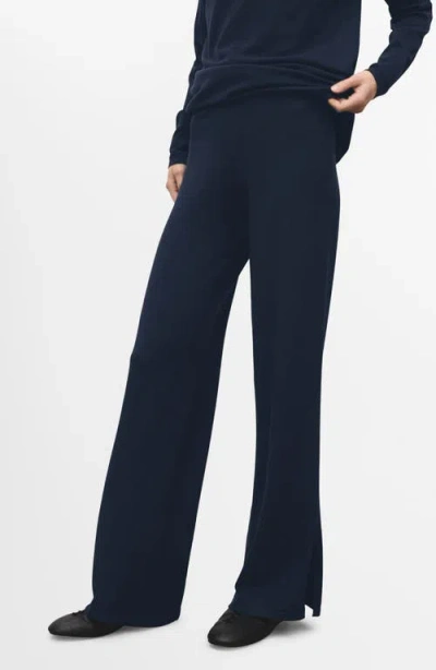 Mango Split Hem Pull-on Straight Leg Knit Pants In Blue