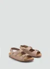 Mango Split Leather Sandals With Buckle Sand In Sand