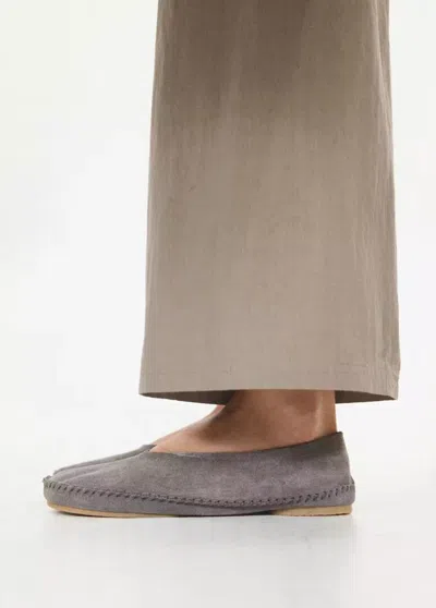 Mango Split Leather Shoe With Stitching Detail In Grey