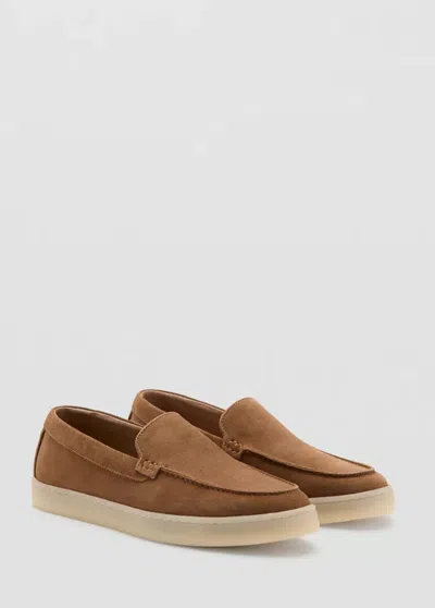 Mango Split Leather Shoes In Cognac