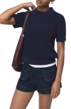 Mango Spread Collar Short Sleeve Sweater In Blue