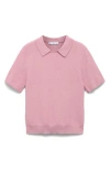 Mango Spread Collar Short Sleeve Sweater In Pink