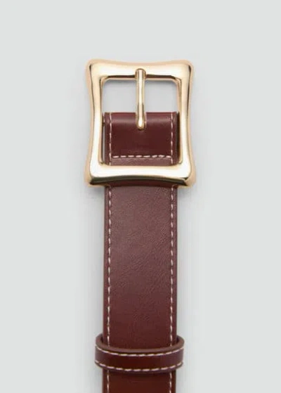 Mango Classic Square Buckle Belt In Brown