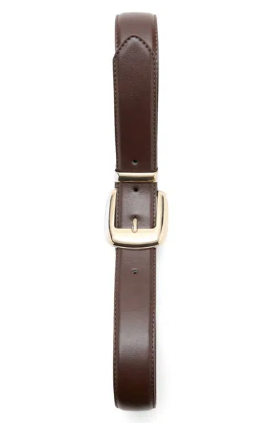 Mango Square Buckle Faux Leather Belt In Chocolate