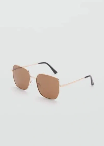 Mango Square Metallic Frame Sunglasses Gold
