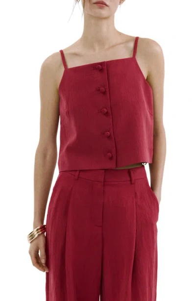 Mango Square Neck Button Front Top In Red