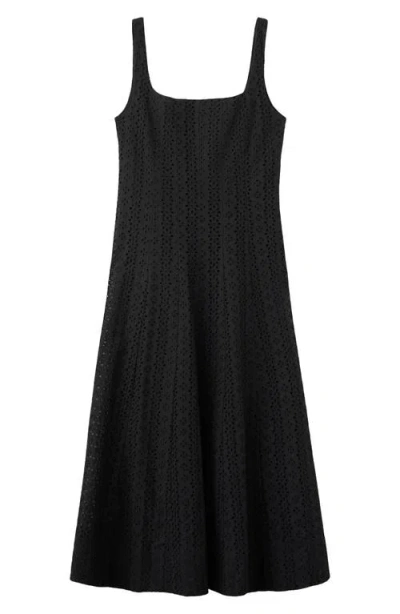 Mango Square Neck Cotton Eyelet Dress In Black