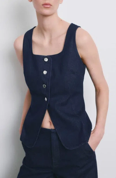 Mango Square Neck Denim Vest In Blue