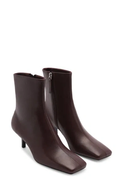Mango Square Toe Leather Bootie In Chocolate