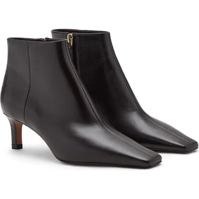 Mango Square Toe Leather Bootie In Chocolate