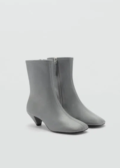 Mango Squared Toe Leather Ankle Boots Grey