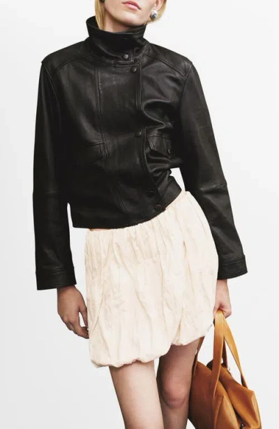 Mango Stand Collar Leather Jacket In Black