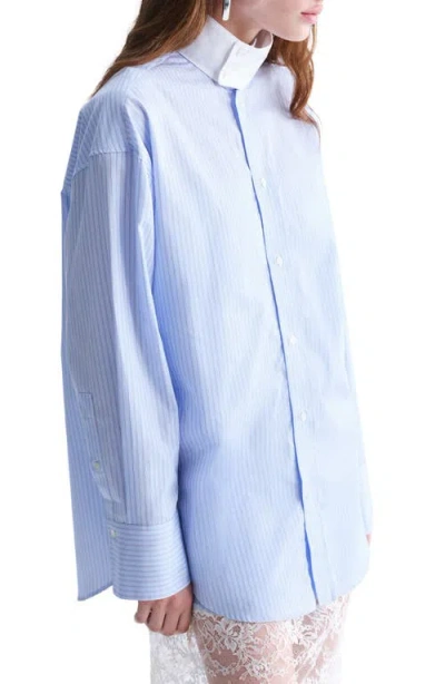 Mango Stand Collar Poplin Button-up Shirt In Blue