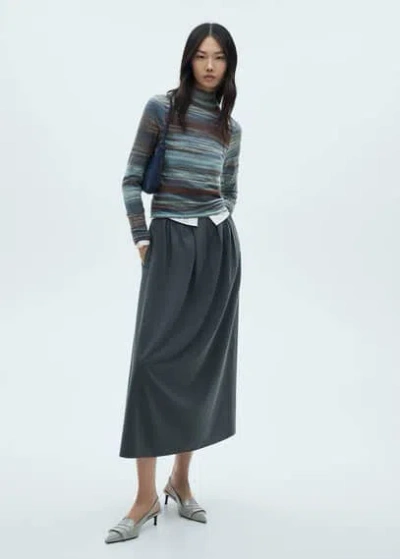Mango Stand-collar Striped Sweater Blue