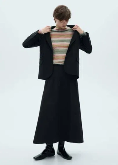 Mango Stand-collar Striped Sweater Pink