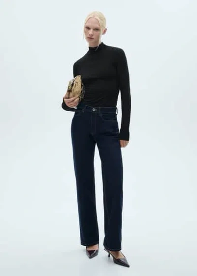 Mango Stand Collar T-shirt Black In Noir