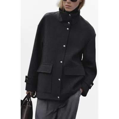 Mango Stand Collar Wool Blend Coat In Medium Heather Grey