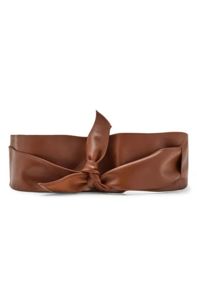 Mango Starring Hailey Bieber Leather Cummerbund Belt In Brown