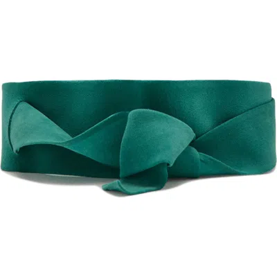 Mango Starring Hailey Bieber Suede Cummerbund Belt In Green